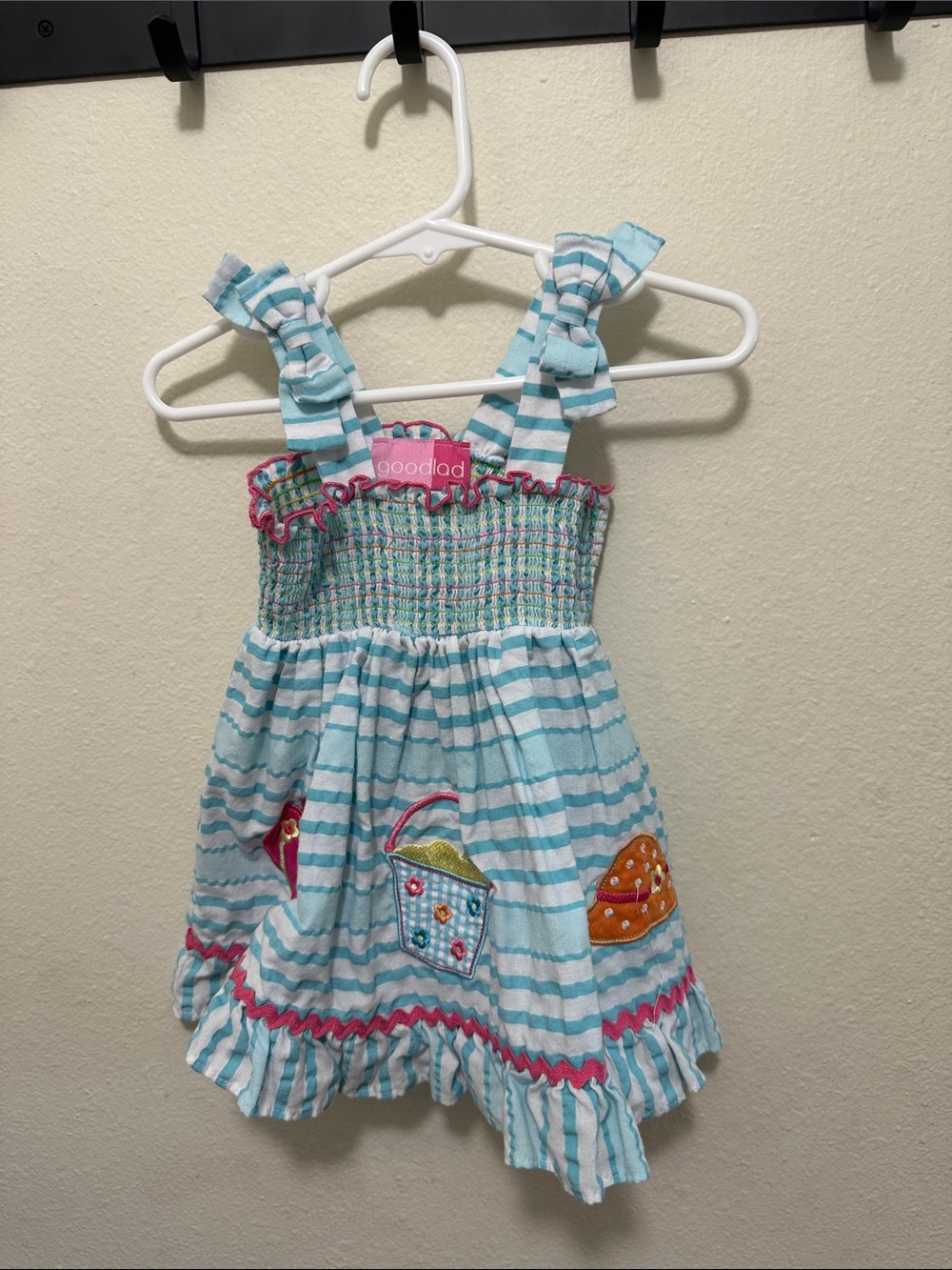Good Lad Turquoise and White Striped Smocked Sundress